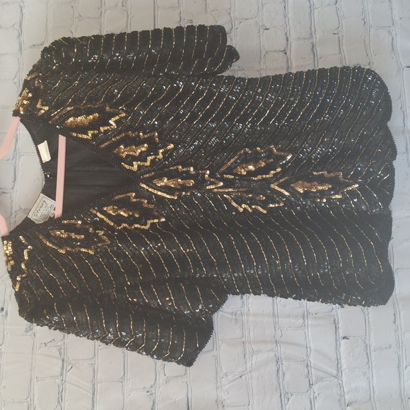 Vintage 💯 silk sequin & beaded top size large - Picture 1 of 4